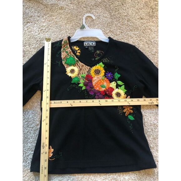 Berer by Takako Sakon Women’s Black 3/4 Sleeve Fall Embroidered Blouse Size M - Picture 5 of 5